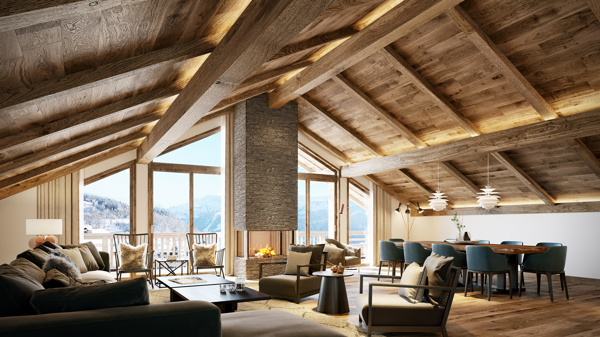 Le Flocon Chalet - Lounge CGI 3D Visualisation