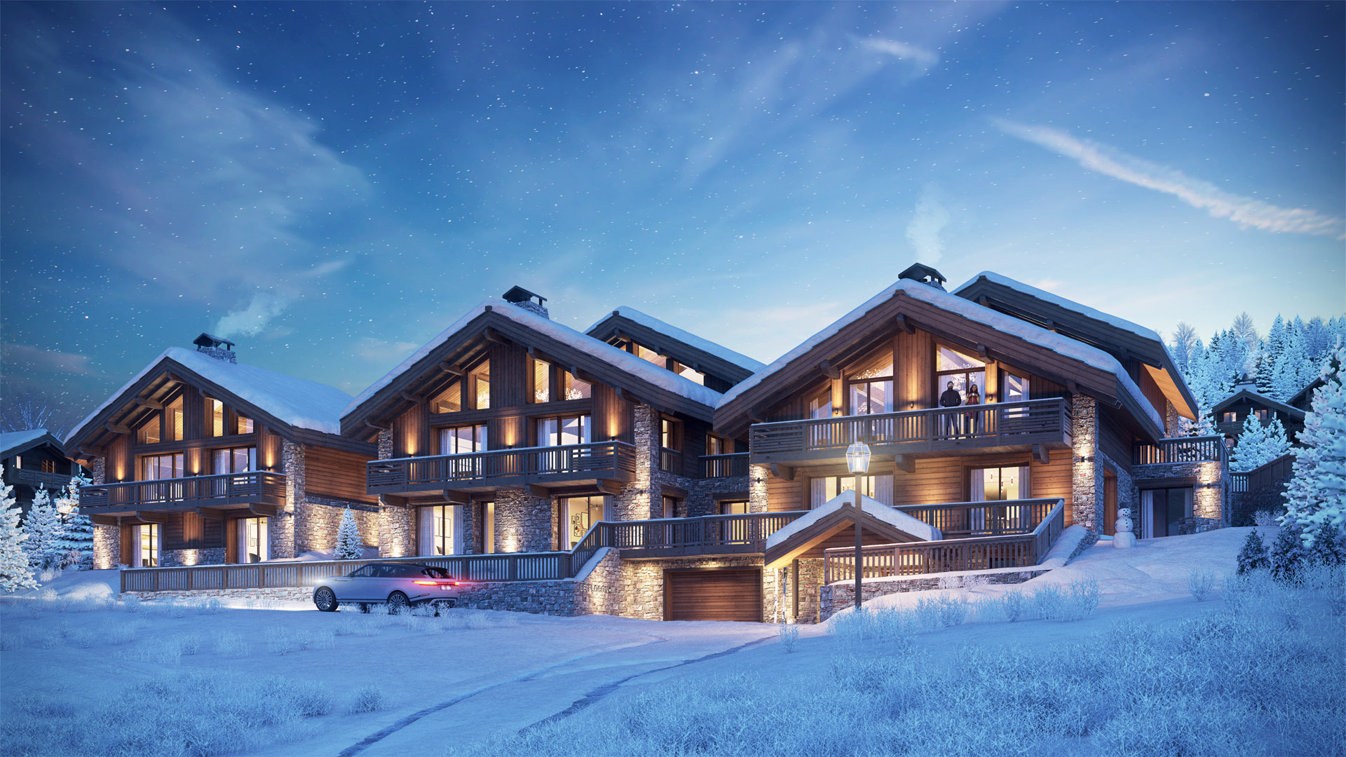 Le Flocon Chalet - Snow Dusk CGI 3D Visualisation